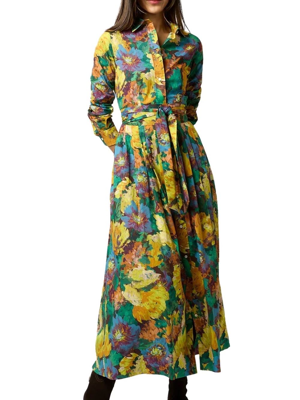 NWT Ann Mashburn Classic Shirtwaist Maxi Dress Multi Artists Bouquet Liberty S
